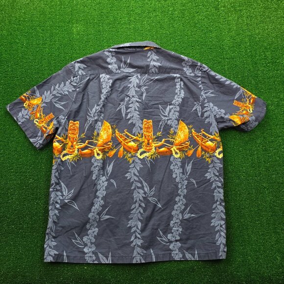 Hawaii‎ Reserve Collection Shirt Mens Large/XL Blue Tiki Tribal Tropical Camp - Picture 9 of 9
